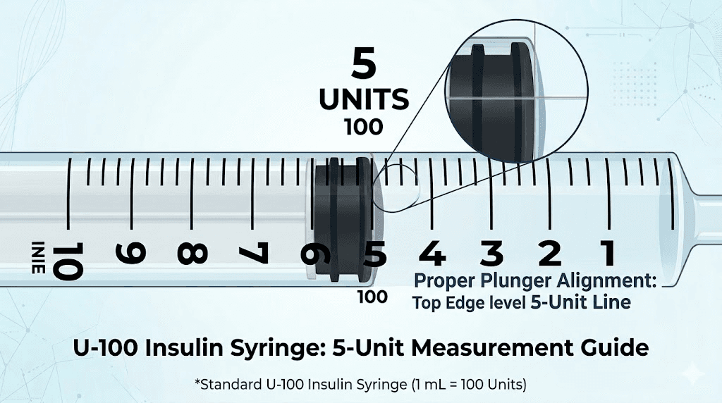 How to read 5 units on an insulin syringe for semaglutide dosing