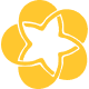 A blue pixelated symbol displayed on a solid black background.