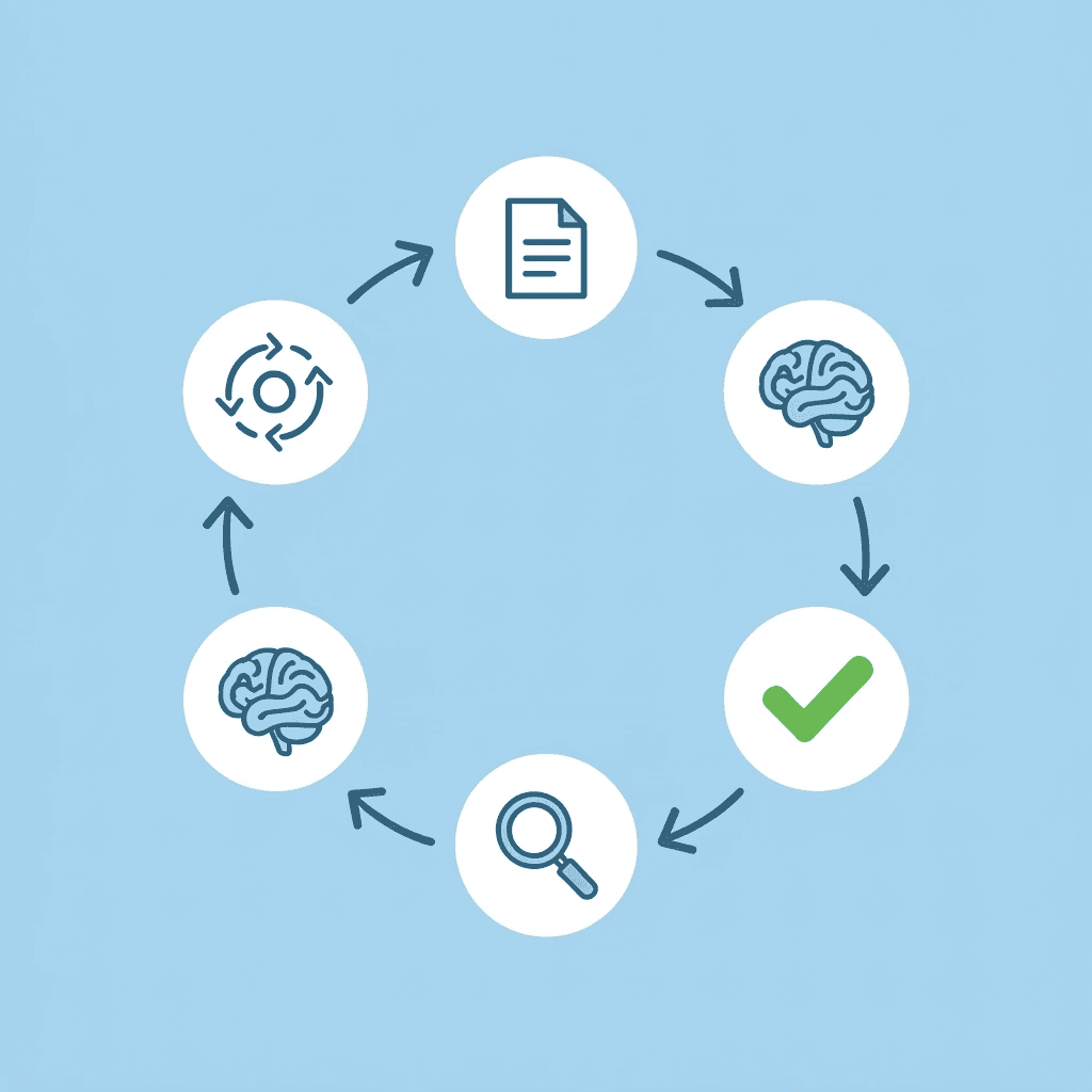 Circular workflow showing four stages of the Otio review process repeating in sequence