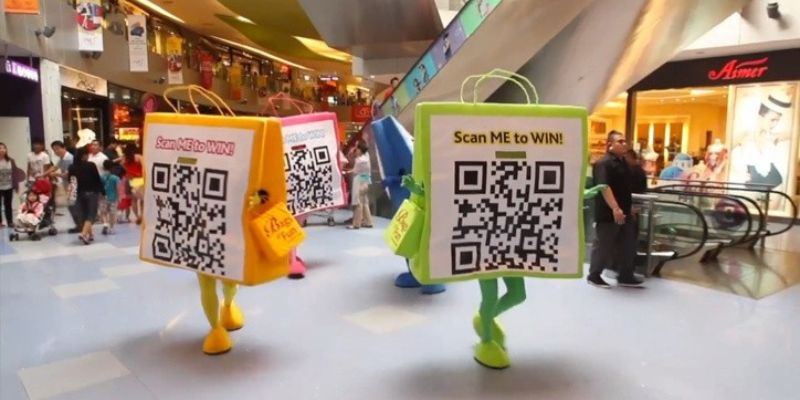 QR Code mascots in a mall