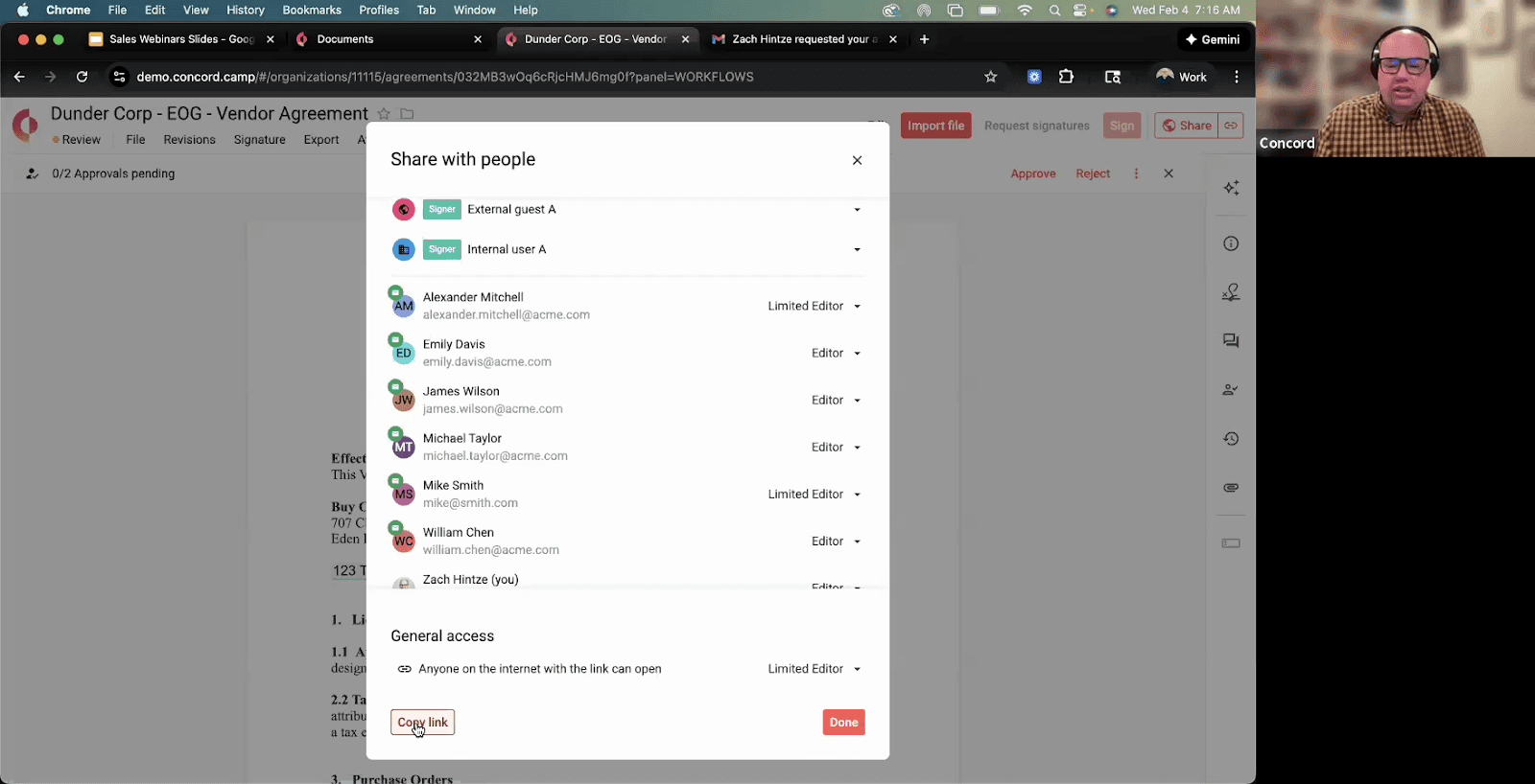 Sharing a contract with edit rights