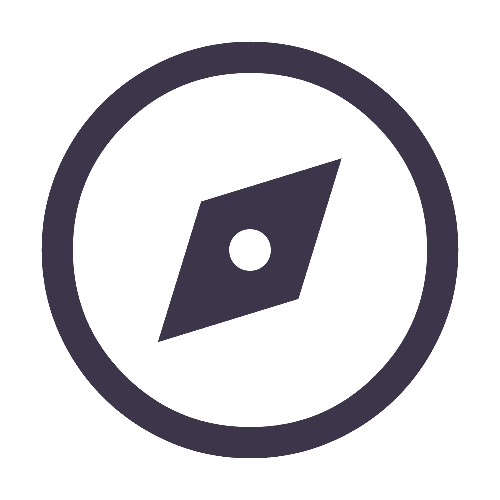 Minimalist line-art icon of a compass inside a circle. This symbol represents navigation, direction, or the "Journeys" section of the app.