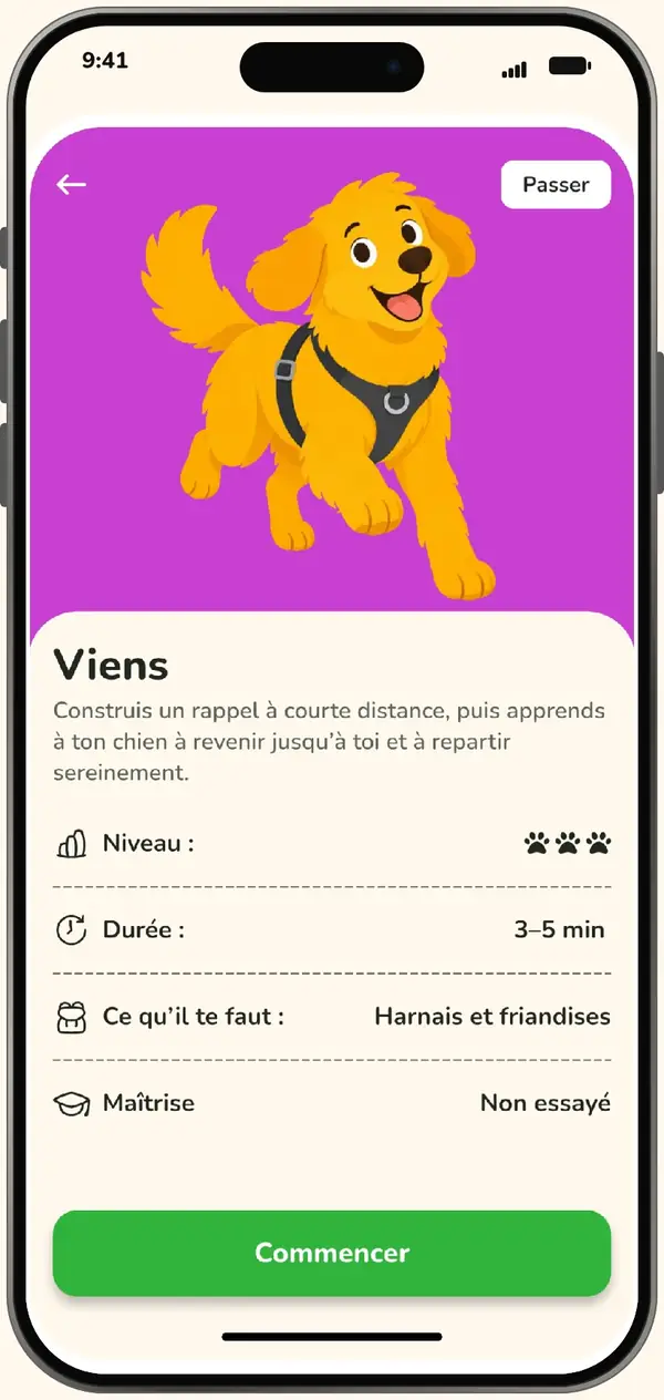 L’exercice Viens de Kyno sur iPhone
