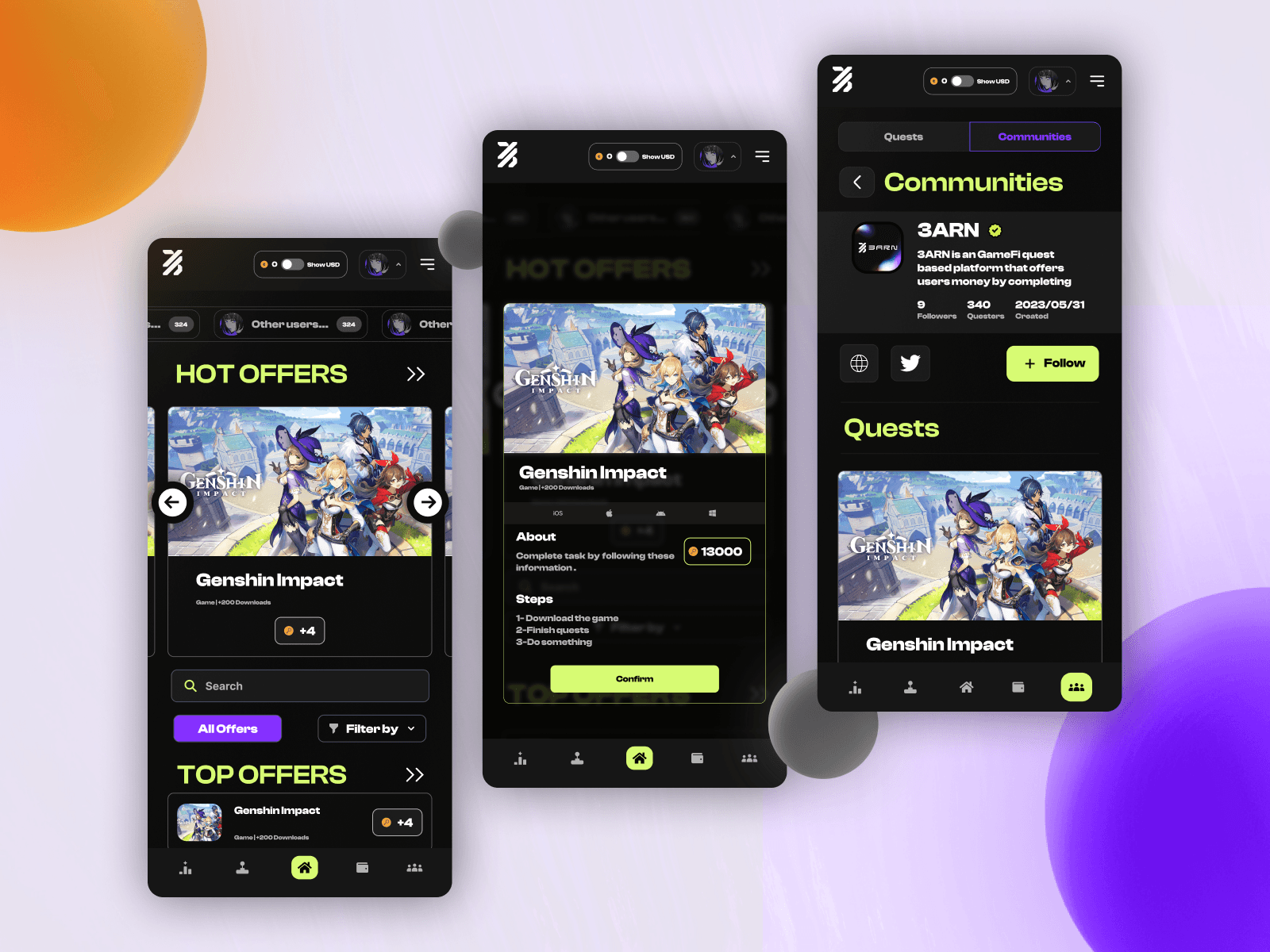 3arn mobile app design