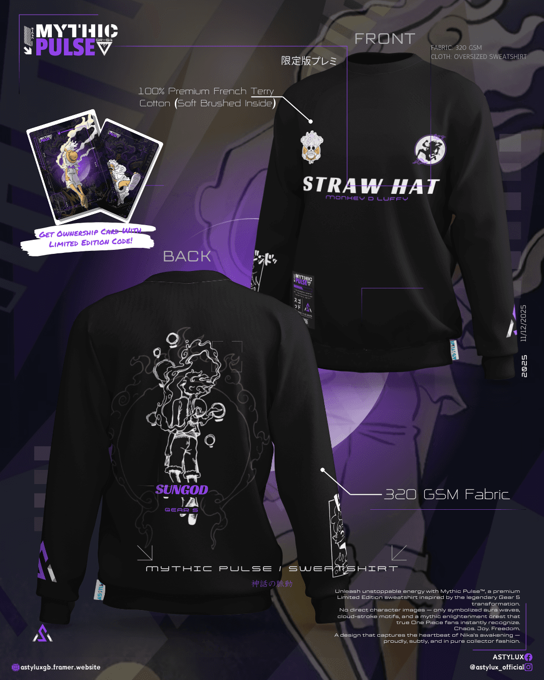Mythic Pulse Black - Limited Edition One Piece Luffy Gear 5 Inspired Sweatshirt