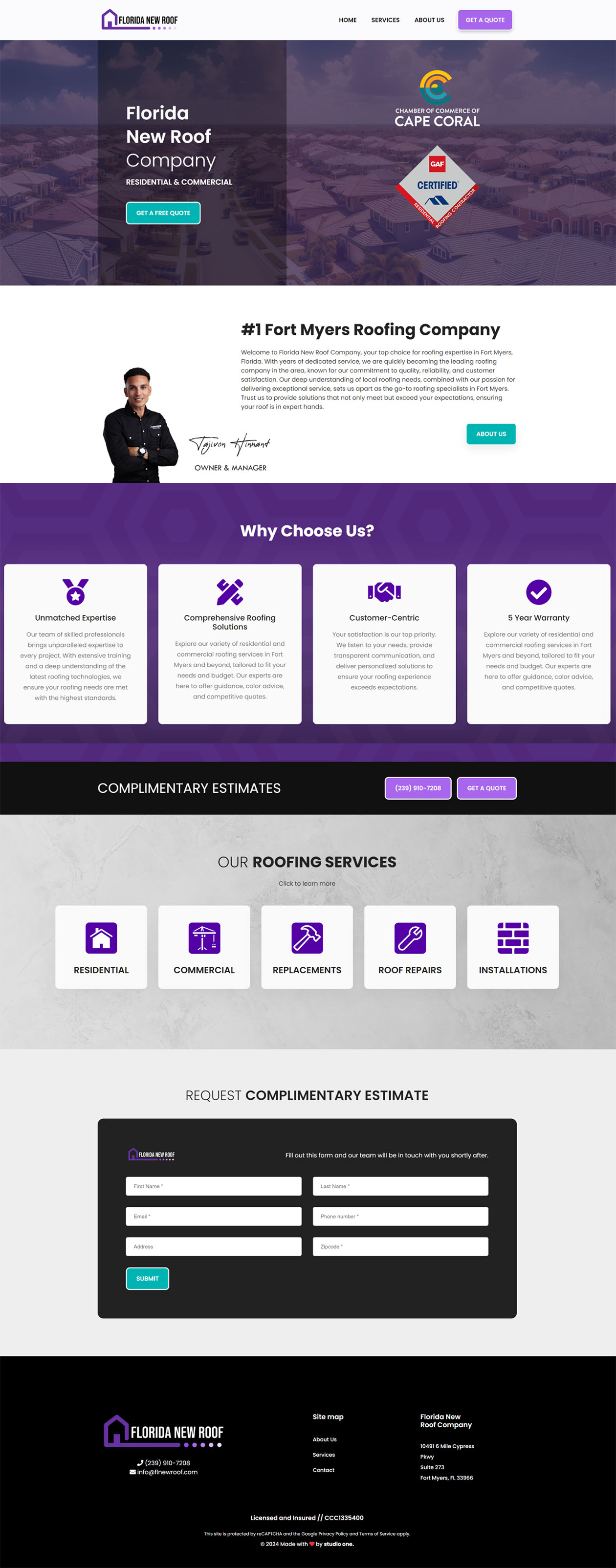 Florida New Roof Company website and marketing work