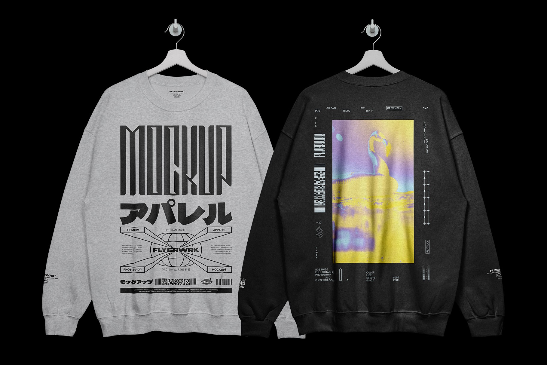 Gildan 18000 Crewneck Hanging mockup showing front and back design preview