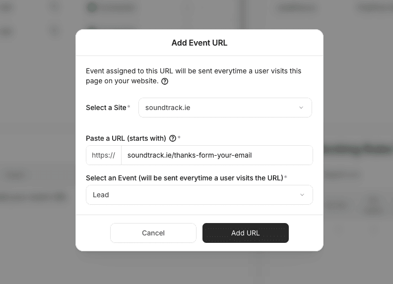 Trigger event to Facebook from Squarespace form
