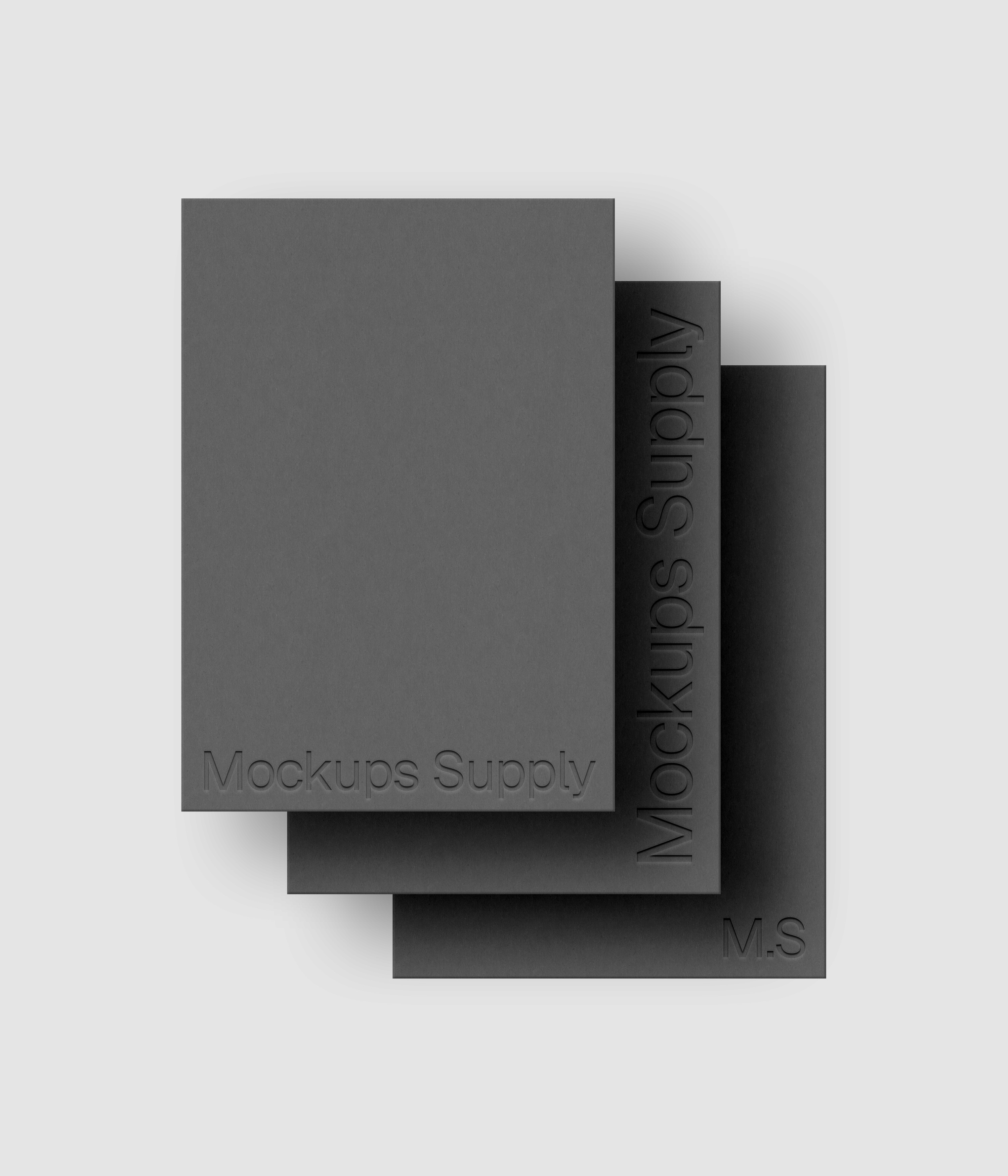 Three A4 paper mockup PSD with debossed logo effect, movable posters, clean print and stationery mockup for Photoshop