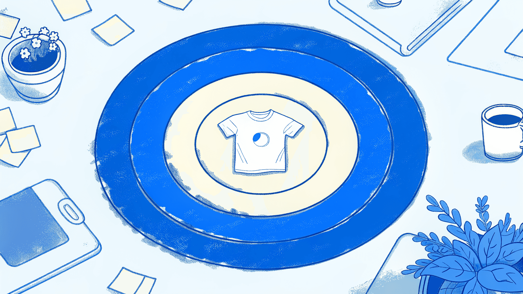 Custom PT team shirt hits bullseye target, surrounded by sticky notes and chat bubbles