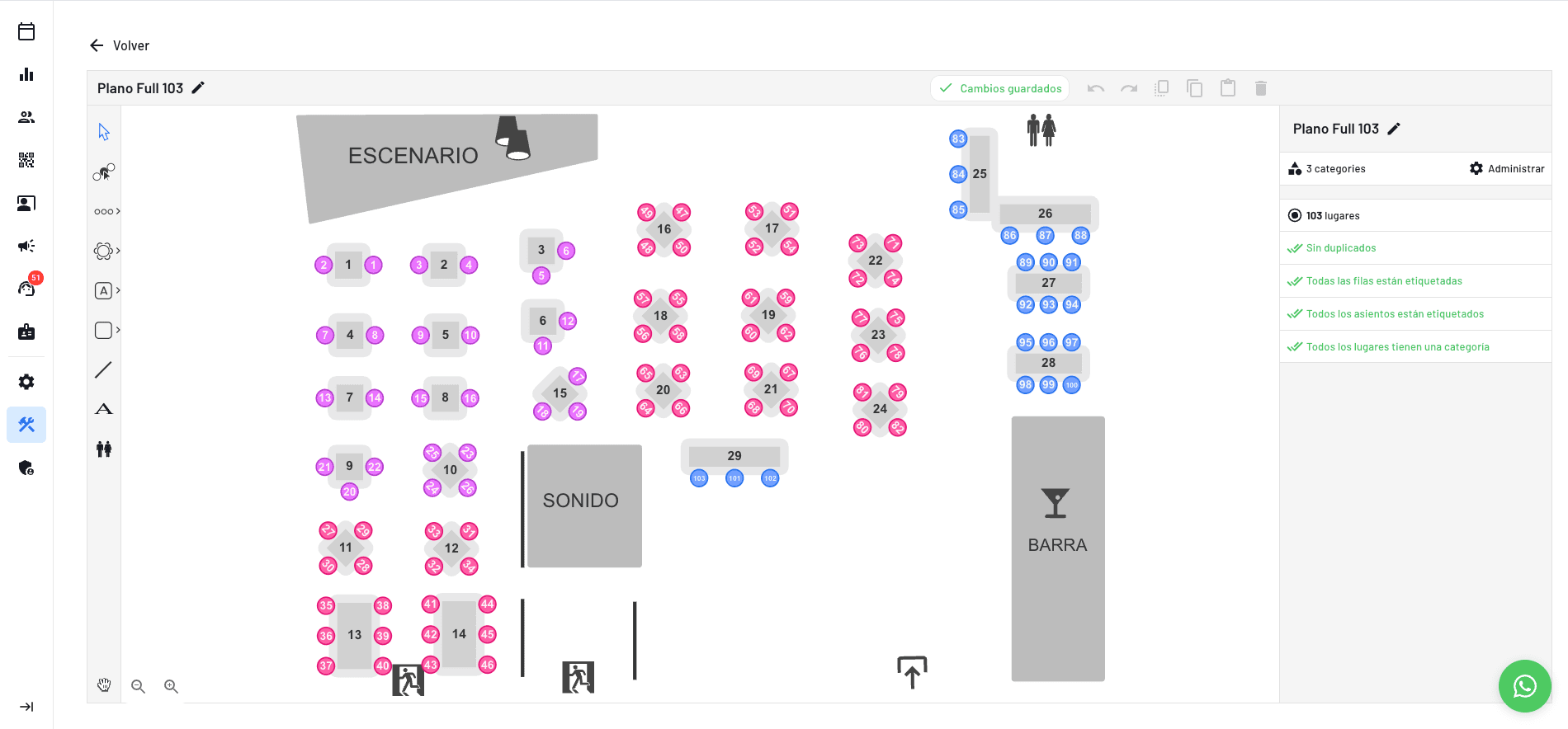 constructor de planos 3D para estadios, bares, escenario, barra, baños, salidas, etc