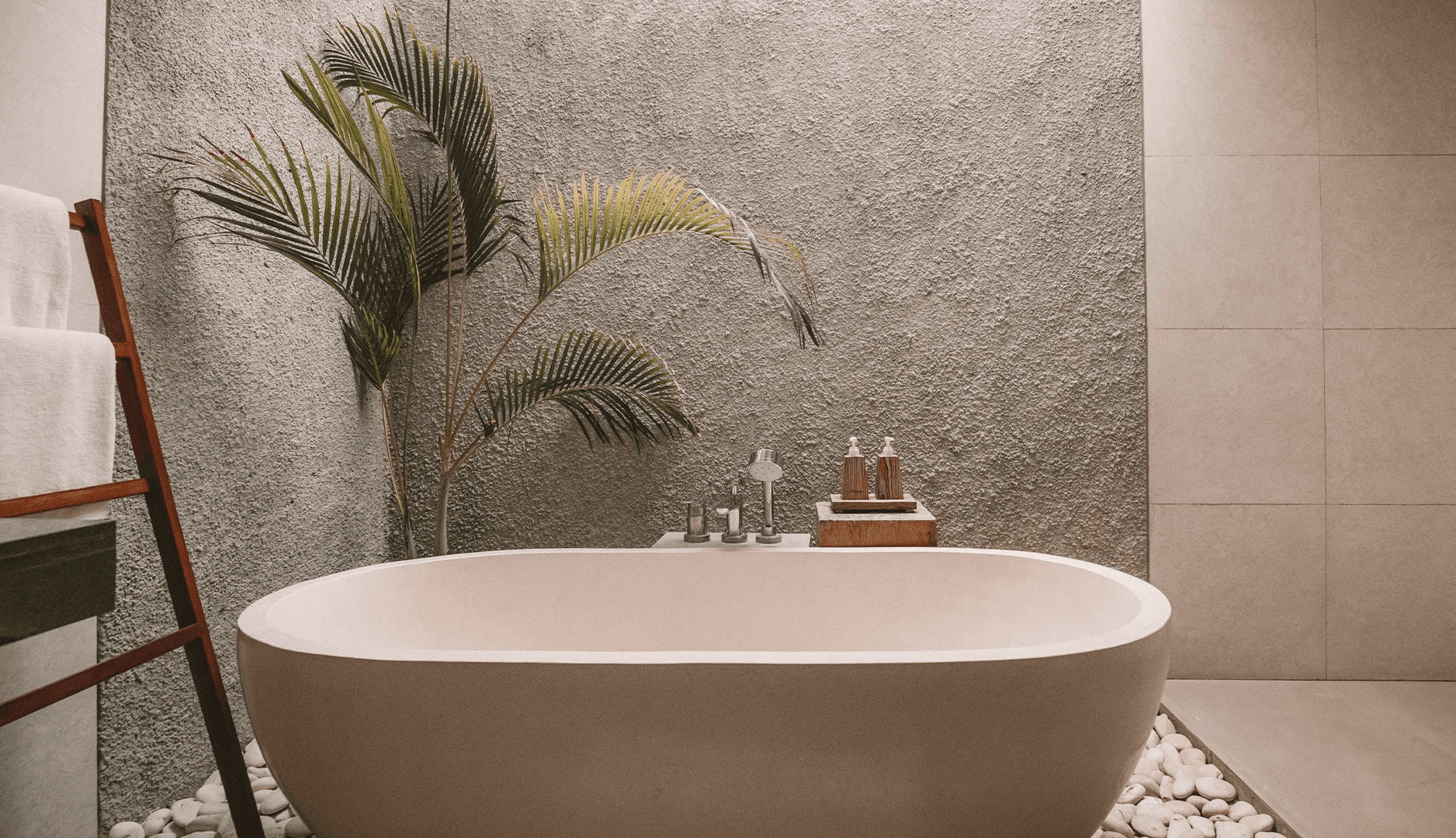 magic plan bathroom layout featuring a freestanding tub and natural decor elements