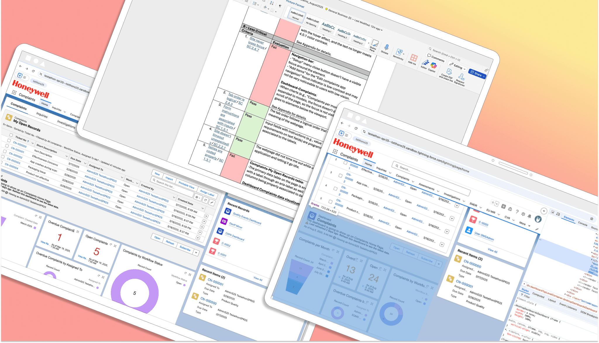 3 screen designs showing the process of auditing Trackwise Digital