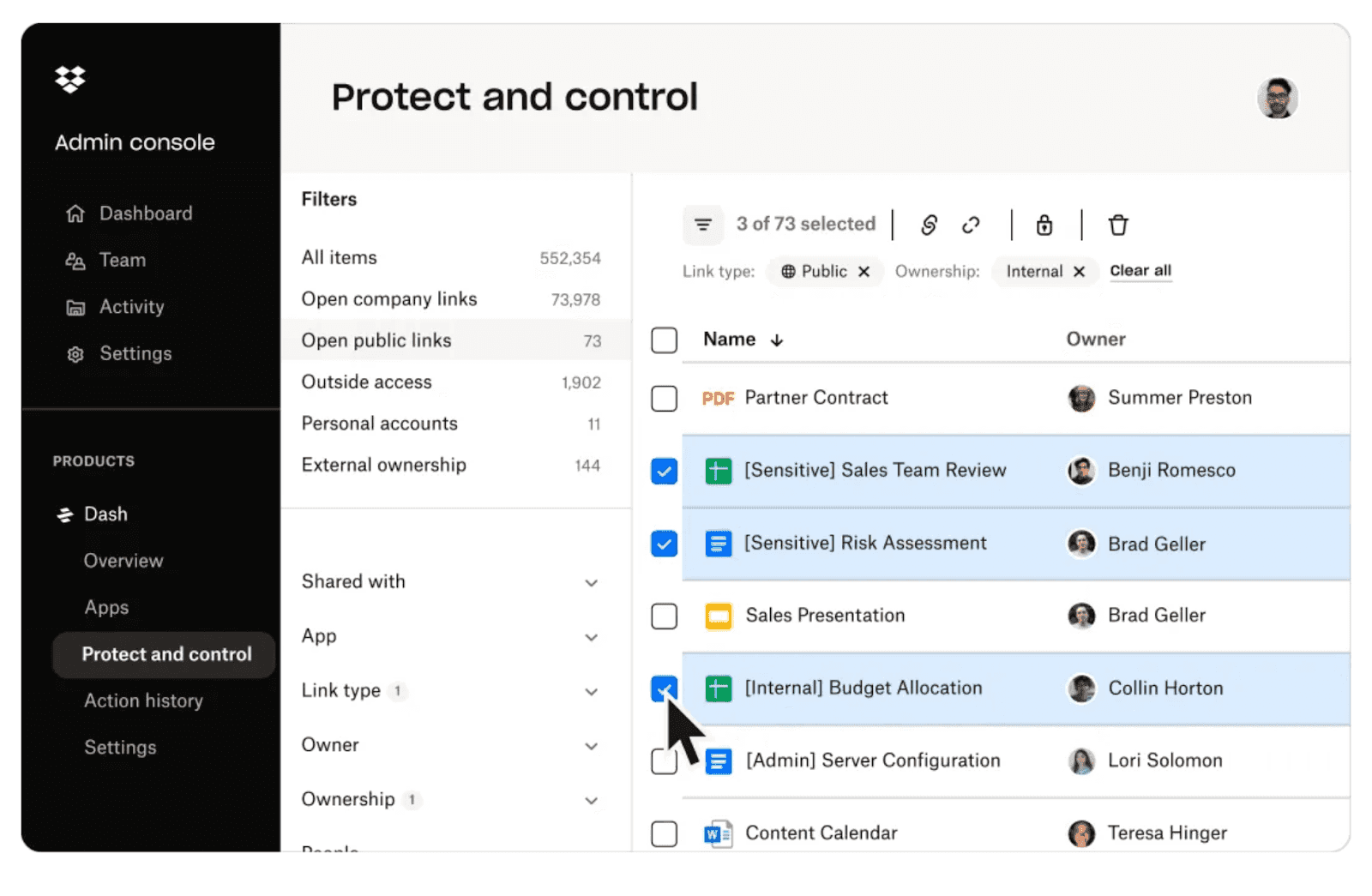Interface of Dropbox Business