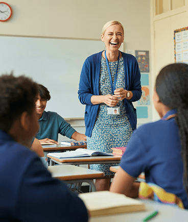 Teacher presenting to students in classroom representing Zen Educate digital recruitment platform