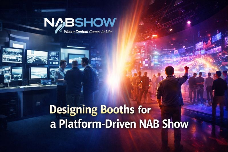 Booth strategy at NAB Show designed for platform-driven engagement and conversation-based trade show experiences