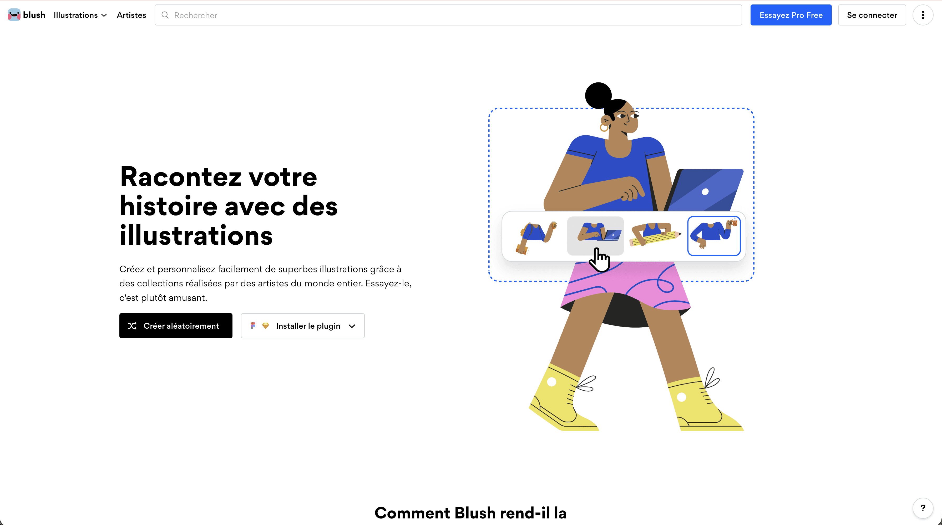 Capture d'écran du site Blush
