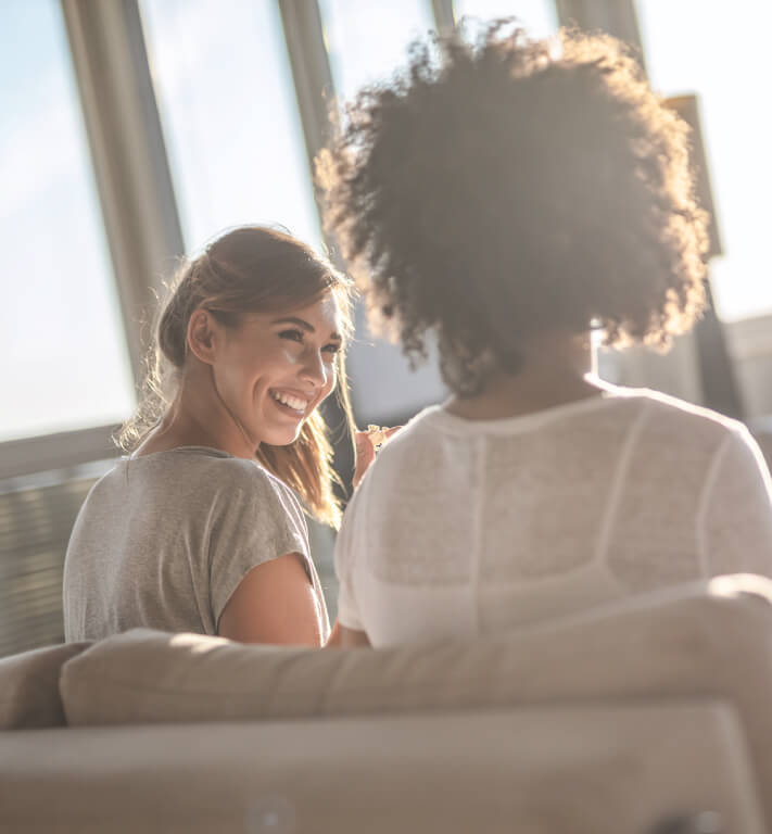 two women talking