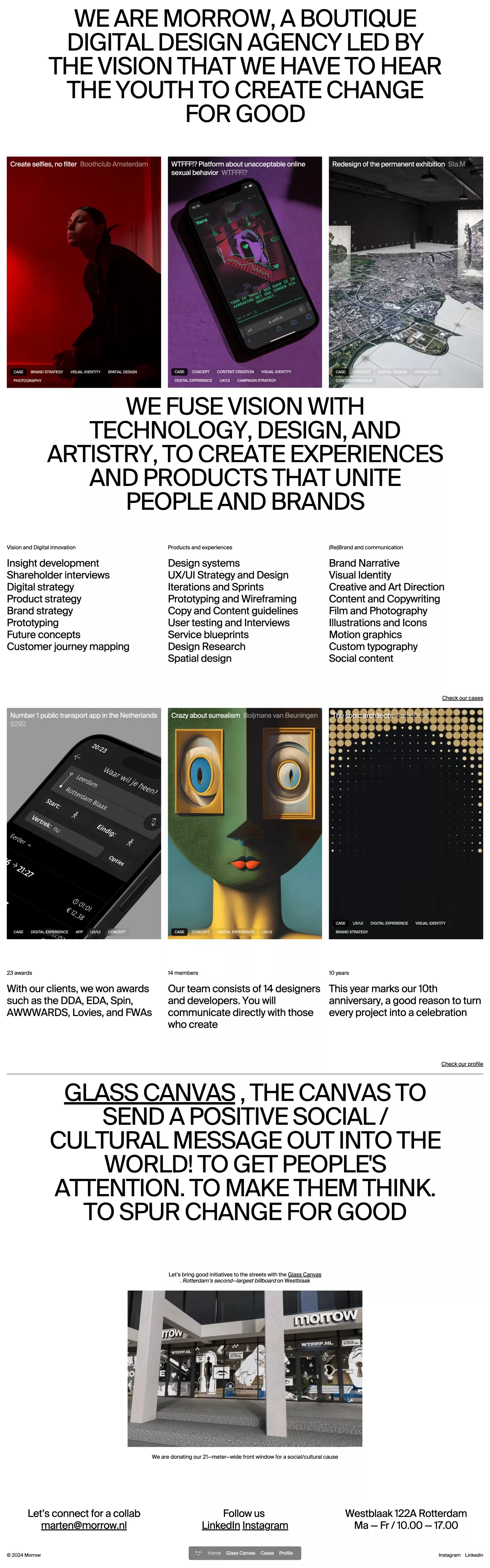 Morrow. A boutique agency portfolio page screenshot showcasing Design and Tech design