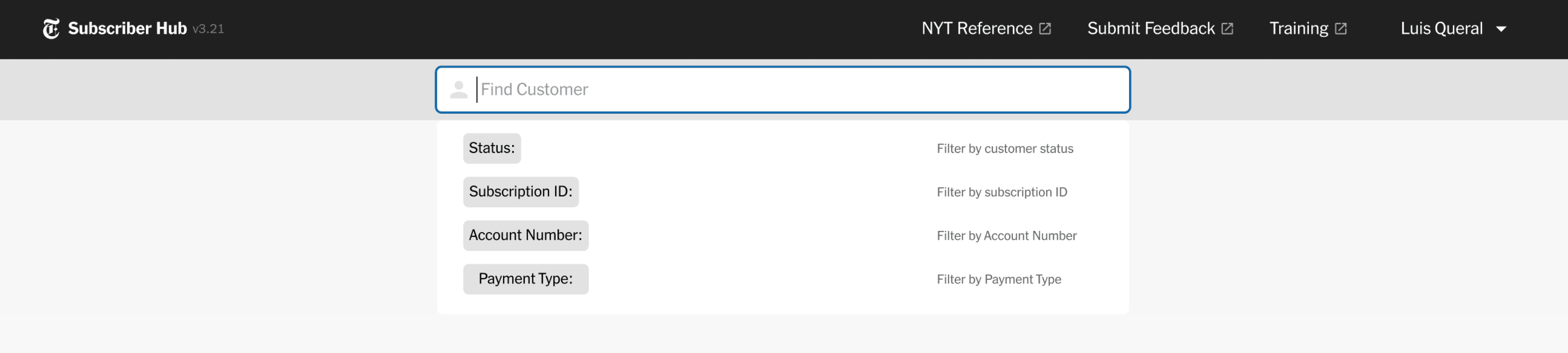 Expanded search with status, subscription ID, and payment filters