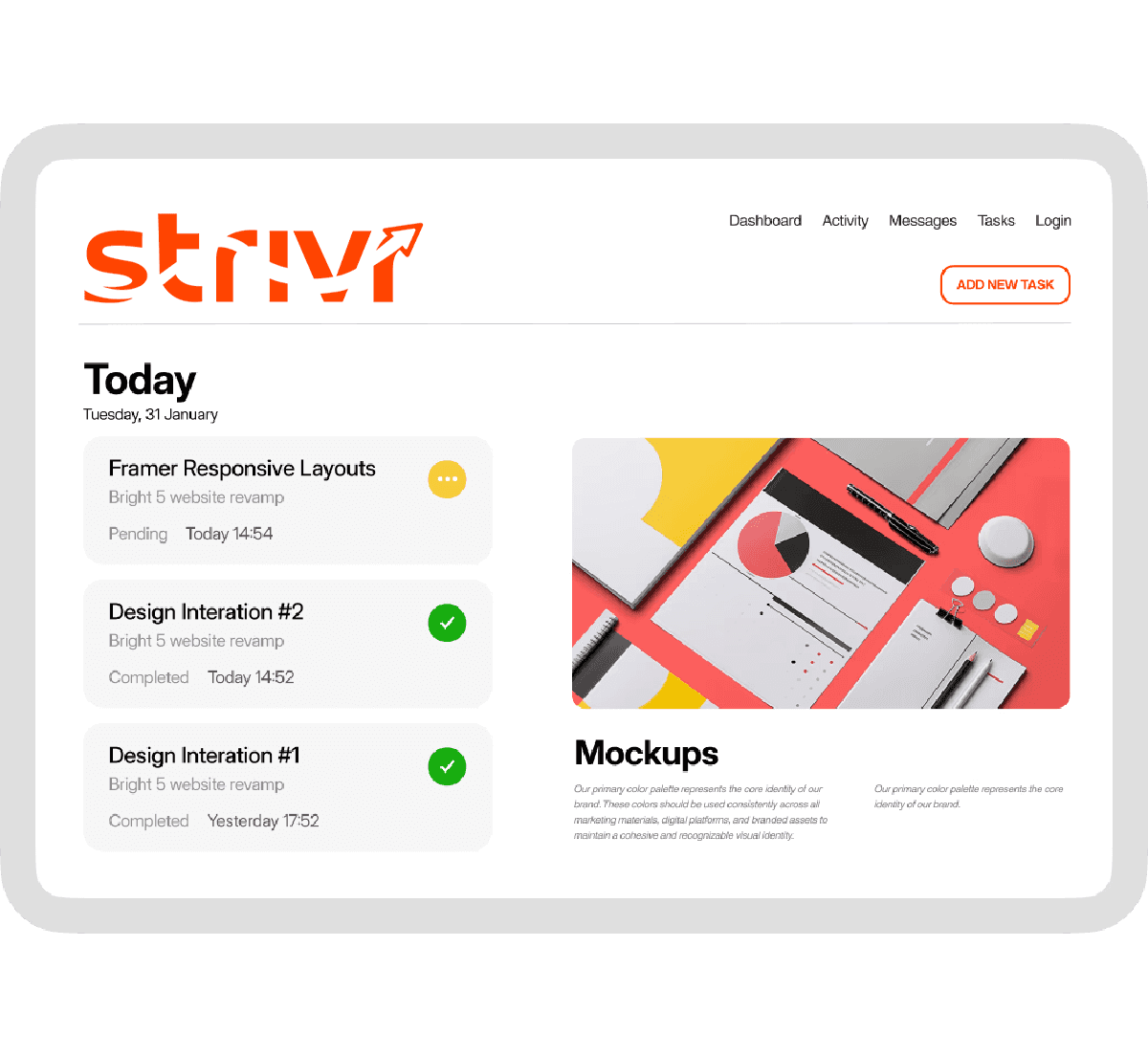 Design mockup of a dashboard