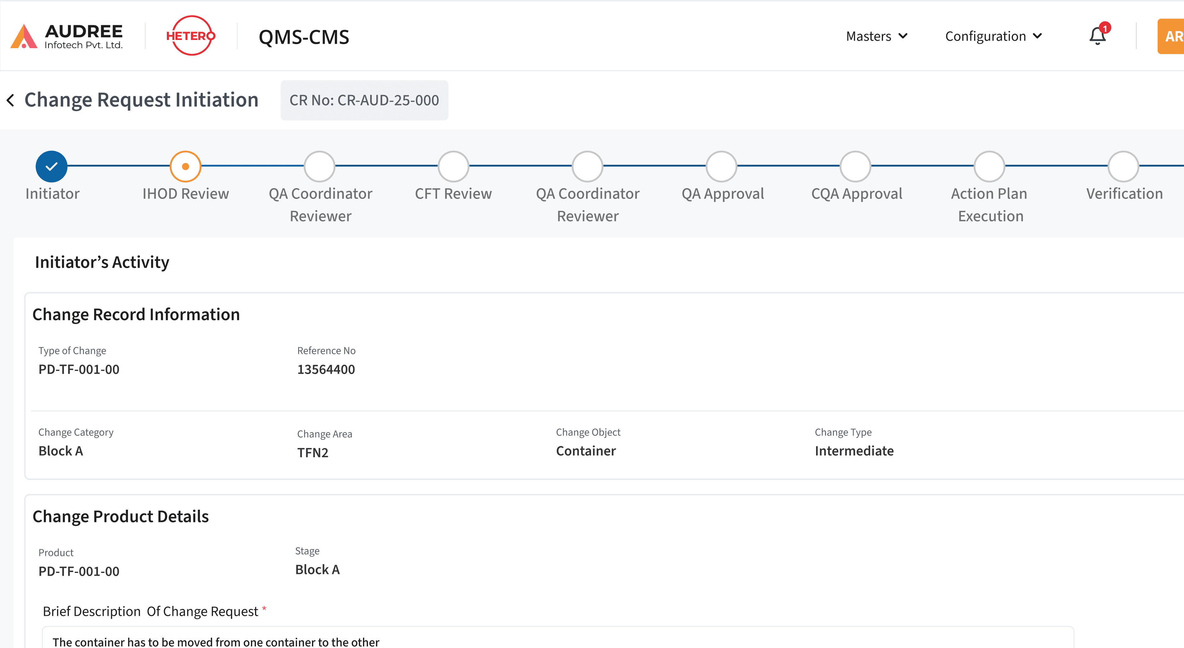 CMS Software Change Request Intiation Screen