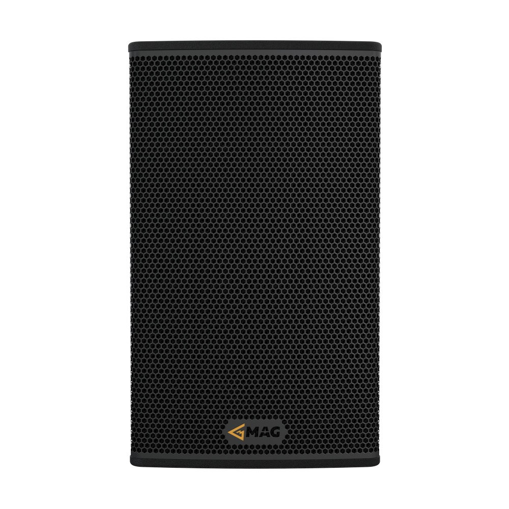 Black speaker with honeycomb grille and MAG logo
