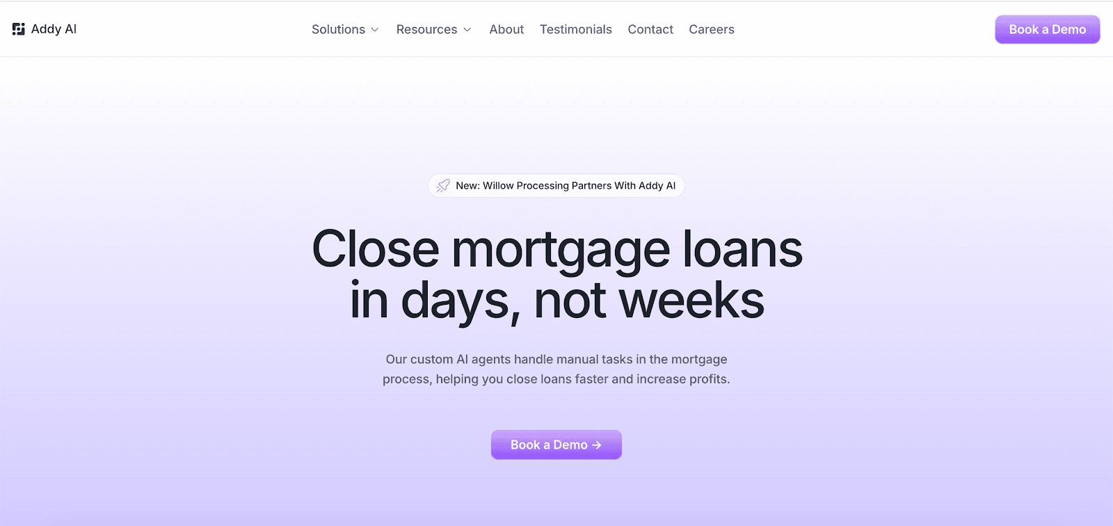 Addy website homepage