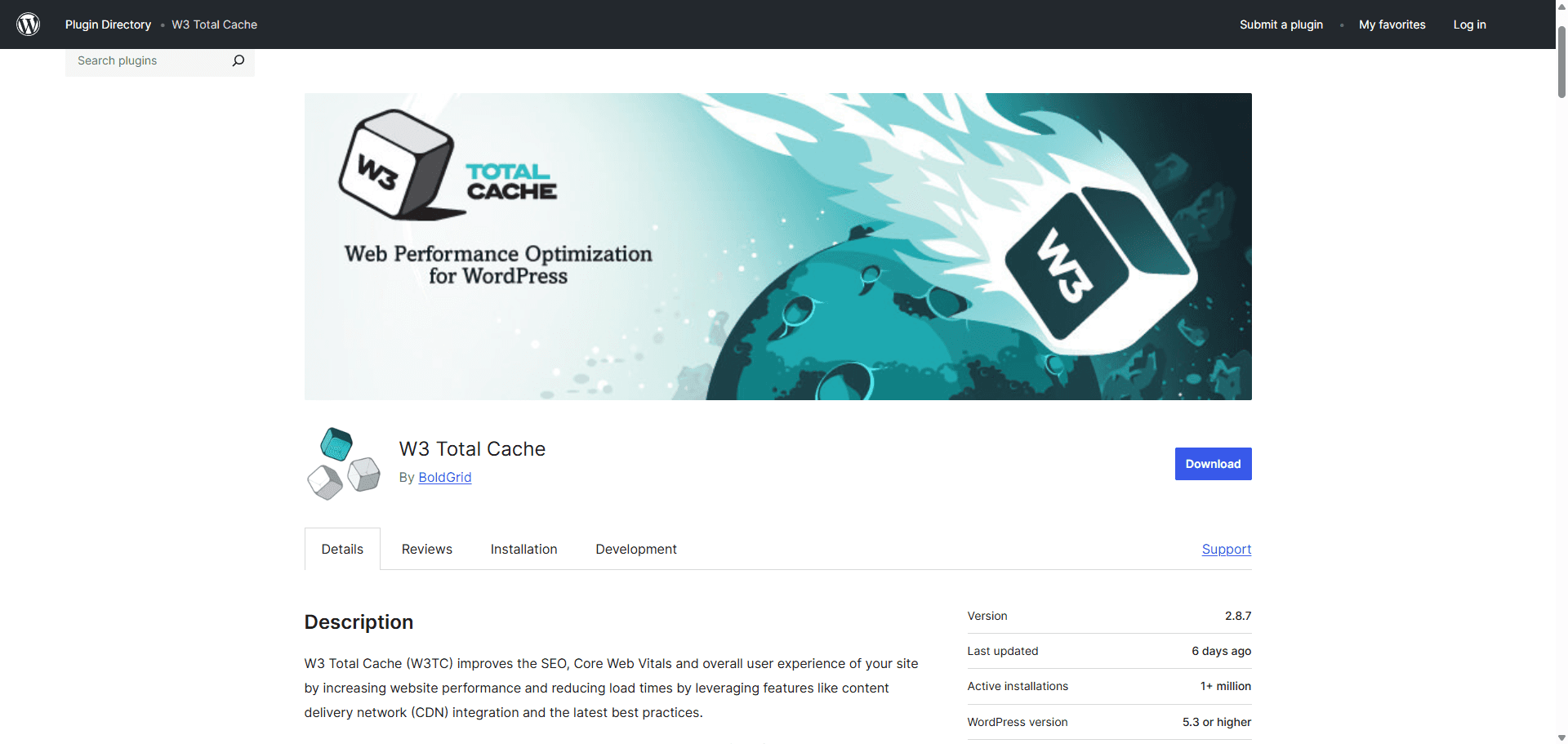 W3 Total Cache Plugin page
