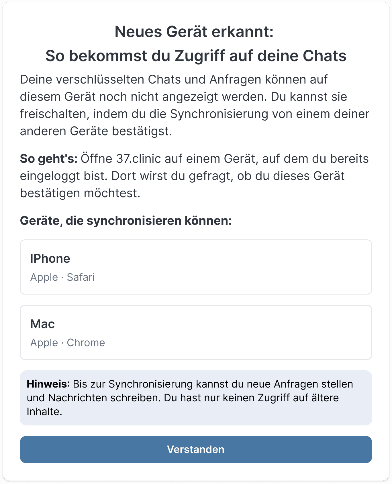 37.clinic - Neues Gerät erkannt