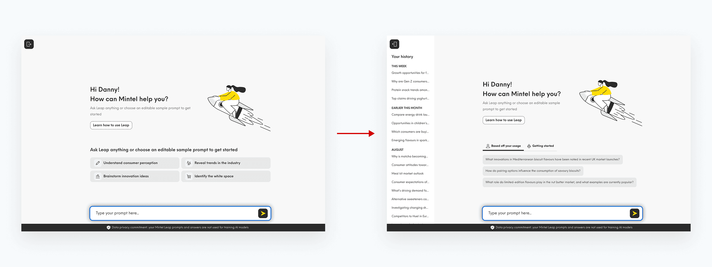 Homepage prompt guidance, first time visiting vs. returning user experience