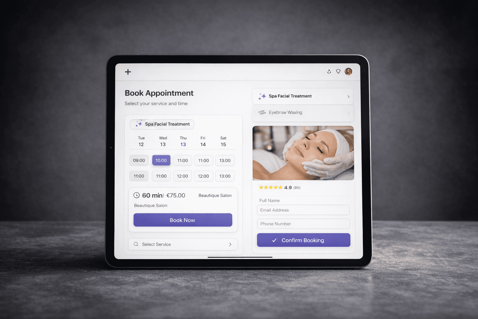 mockup boekingsysyteem