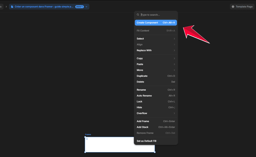 menu framer pour créer un composant depuis un élément sélectionné