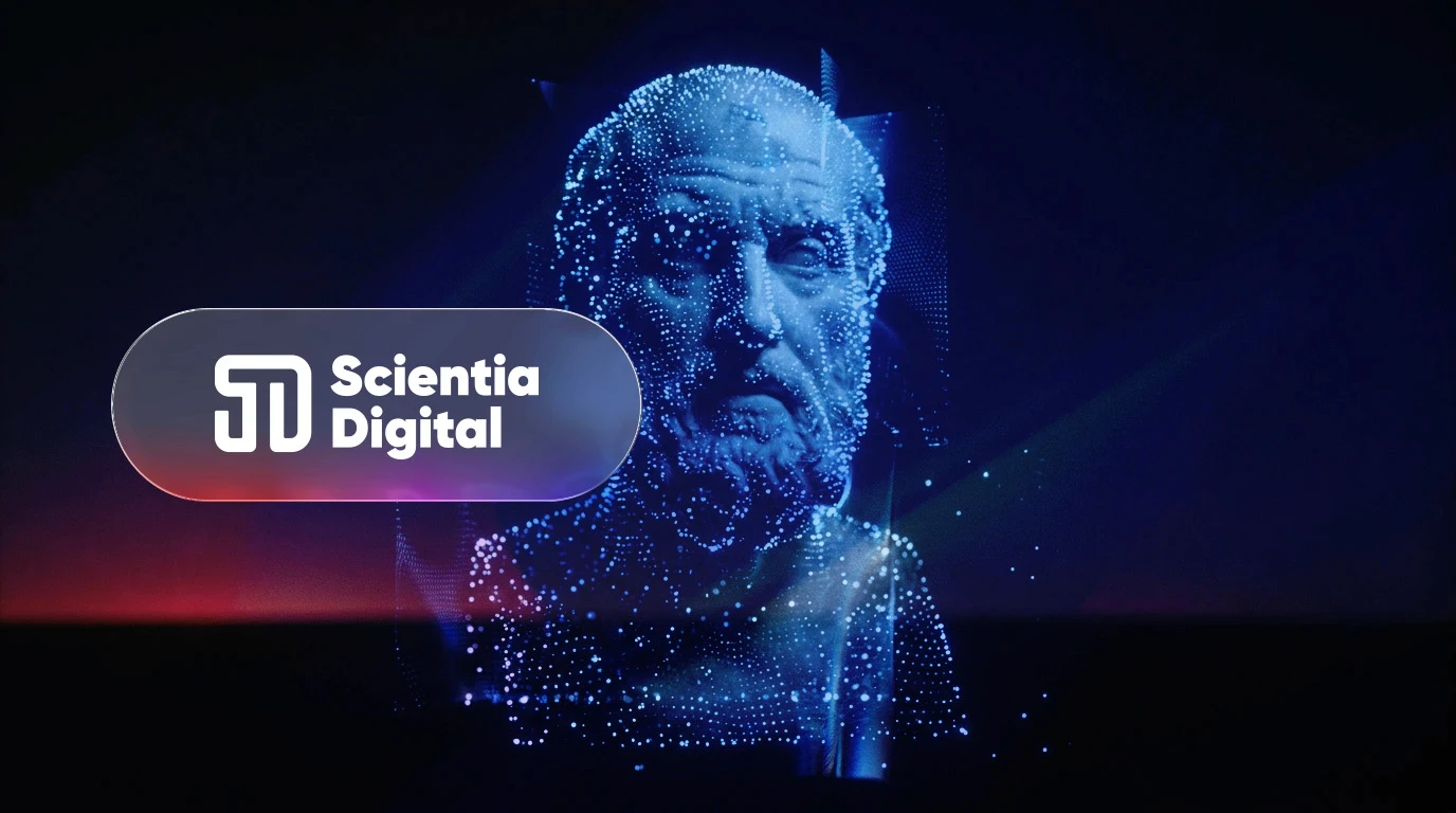 Hippocrates bust with 3d point cloud created with ai tools