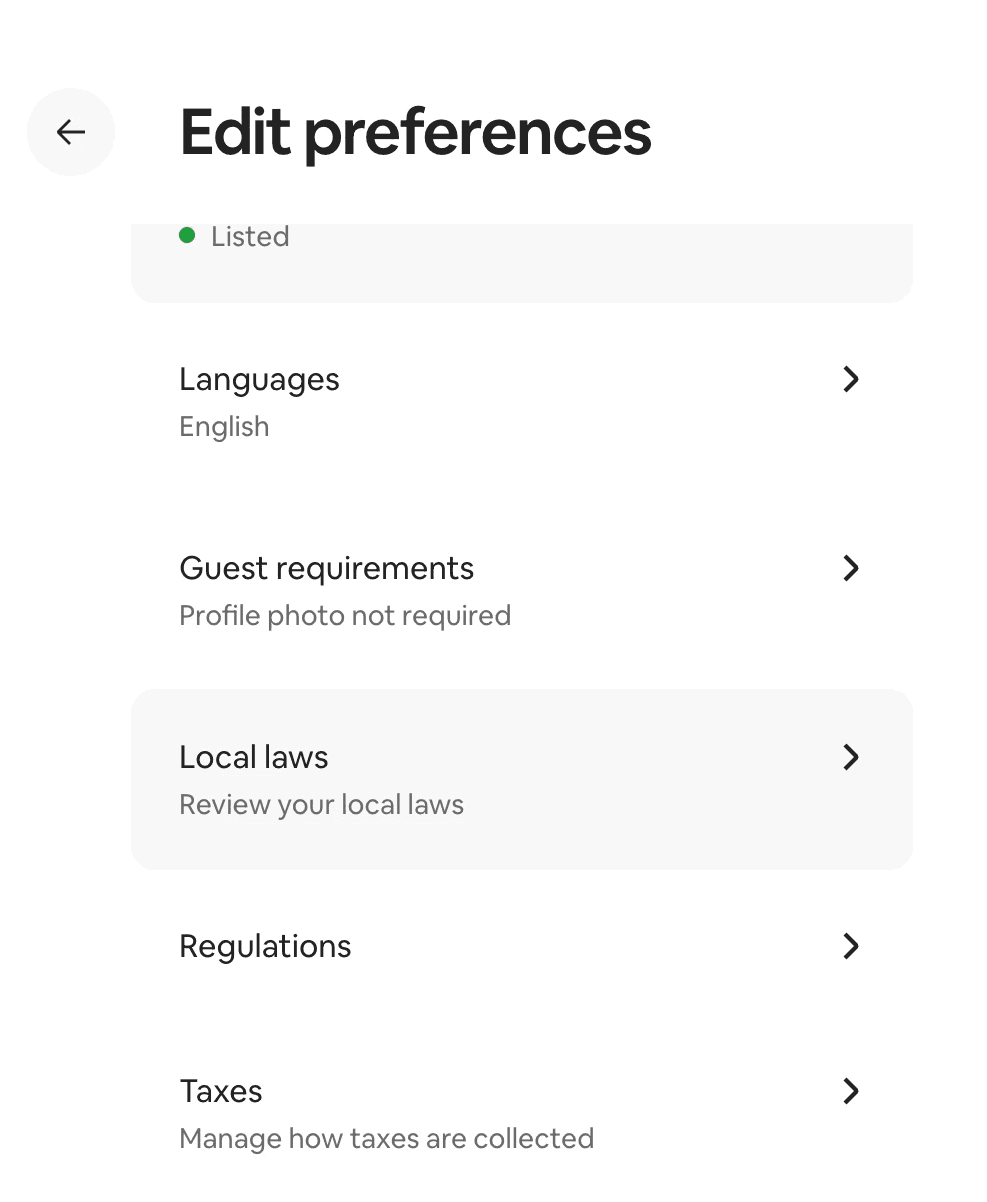 Airbnb edit preferences