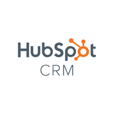 The HubSpot CRM logo consists of the company's signature sprocket icon—a circular gear-like design in orange-red (HubSpot's brand color), followed by the text 'HubSpot CRM' in a modern, clean sans-serif typeface. The sprocket symbol features graduated points around its circumference, representing connection and movement, while maintaining a clean, professional appearance.