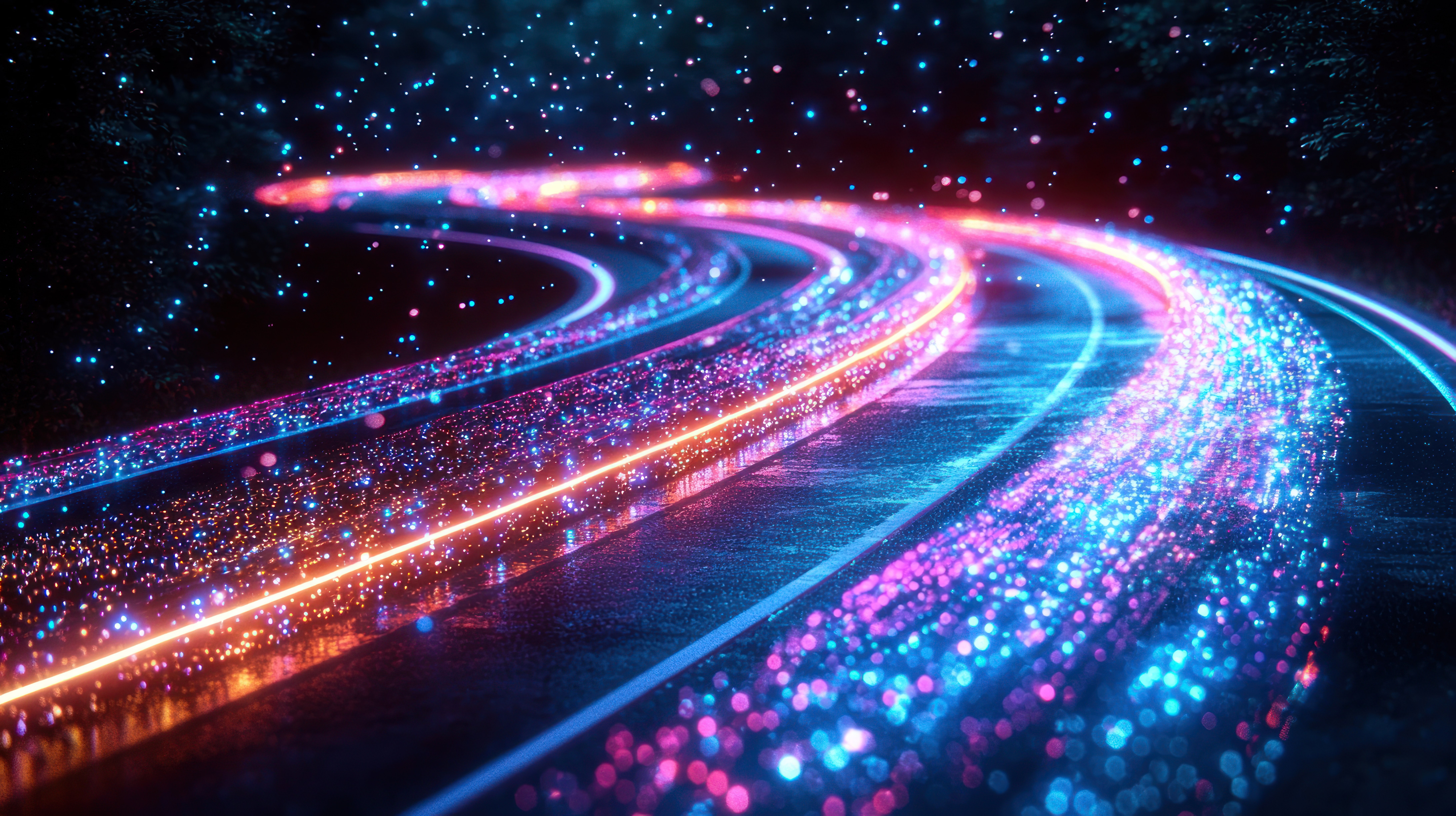 Strasse im Dunkeln mit leuchtendem Neonlicht, sinnbildlich für den Weg zu den Zielen einer Veränderungsinitiative