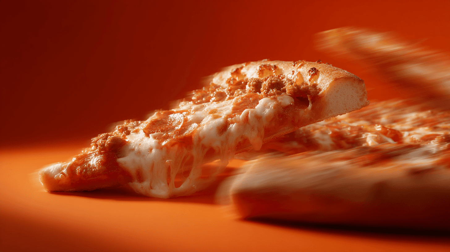 Orange red pizza cinematic motiion blur