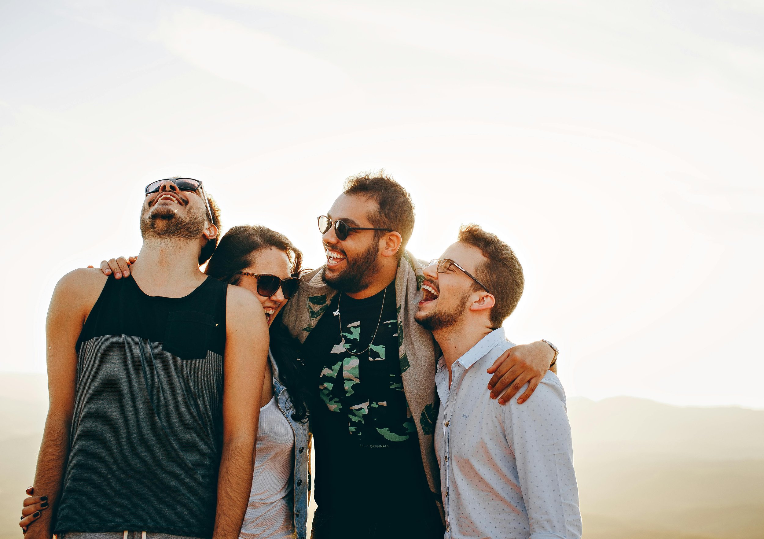 Group of travellers laughing