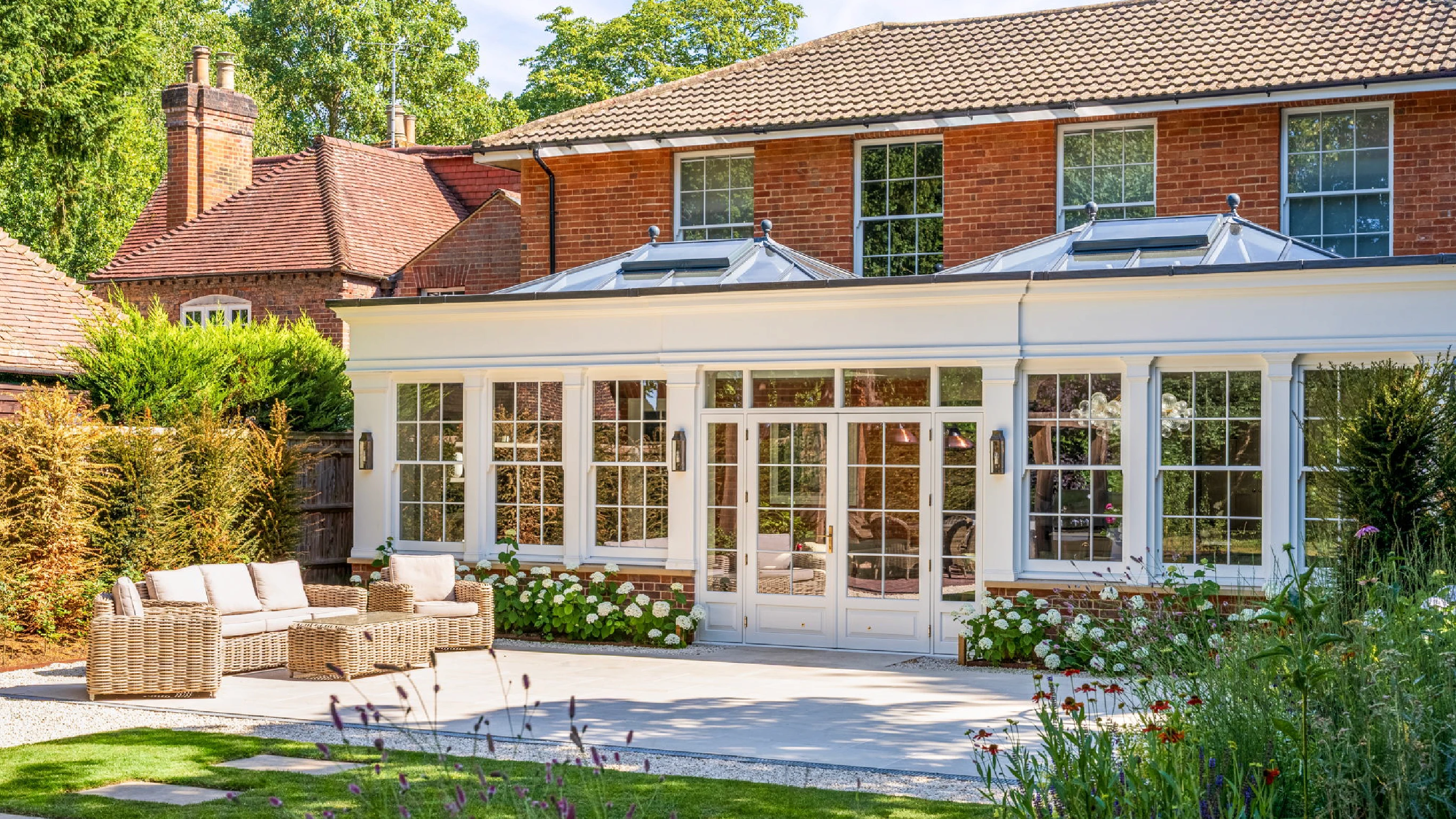 Rectory Road Georgian windows and patio area