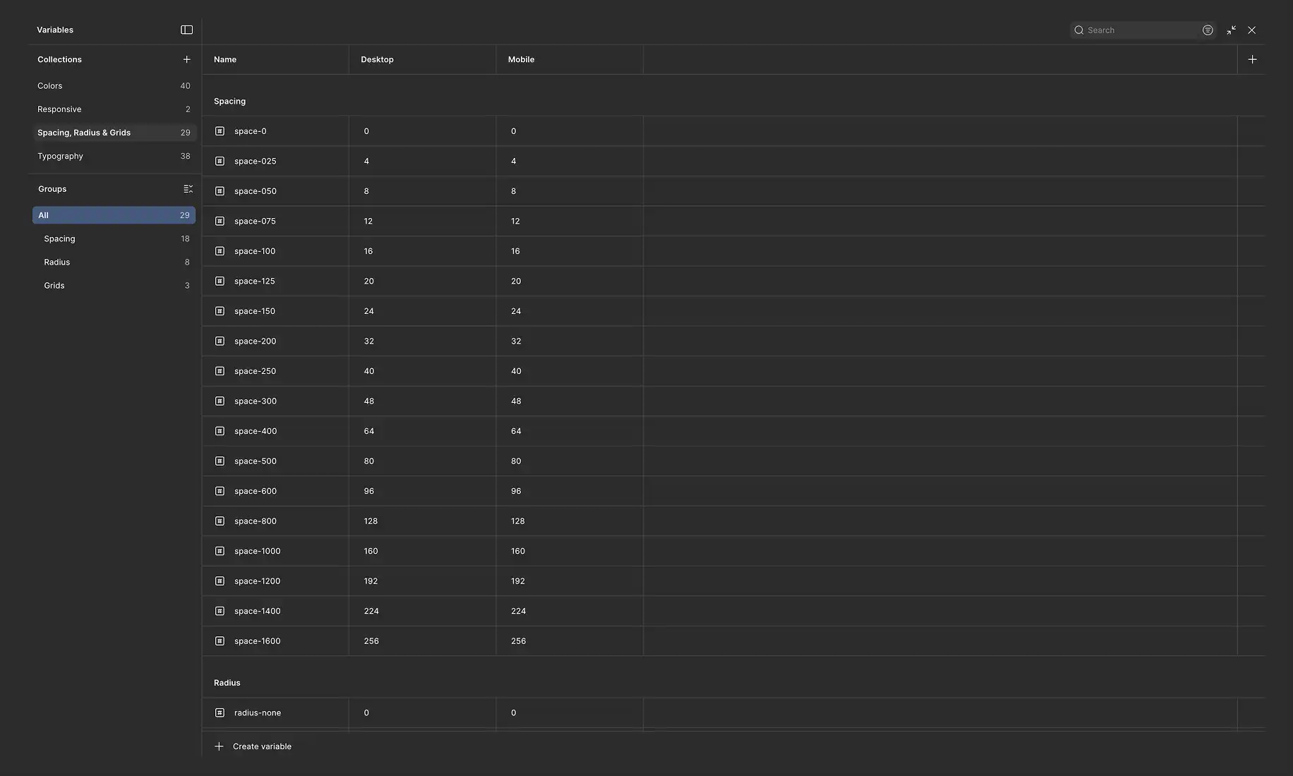 Visning af Figma variabler