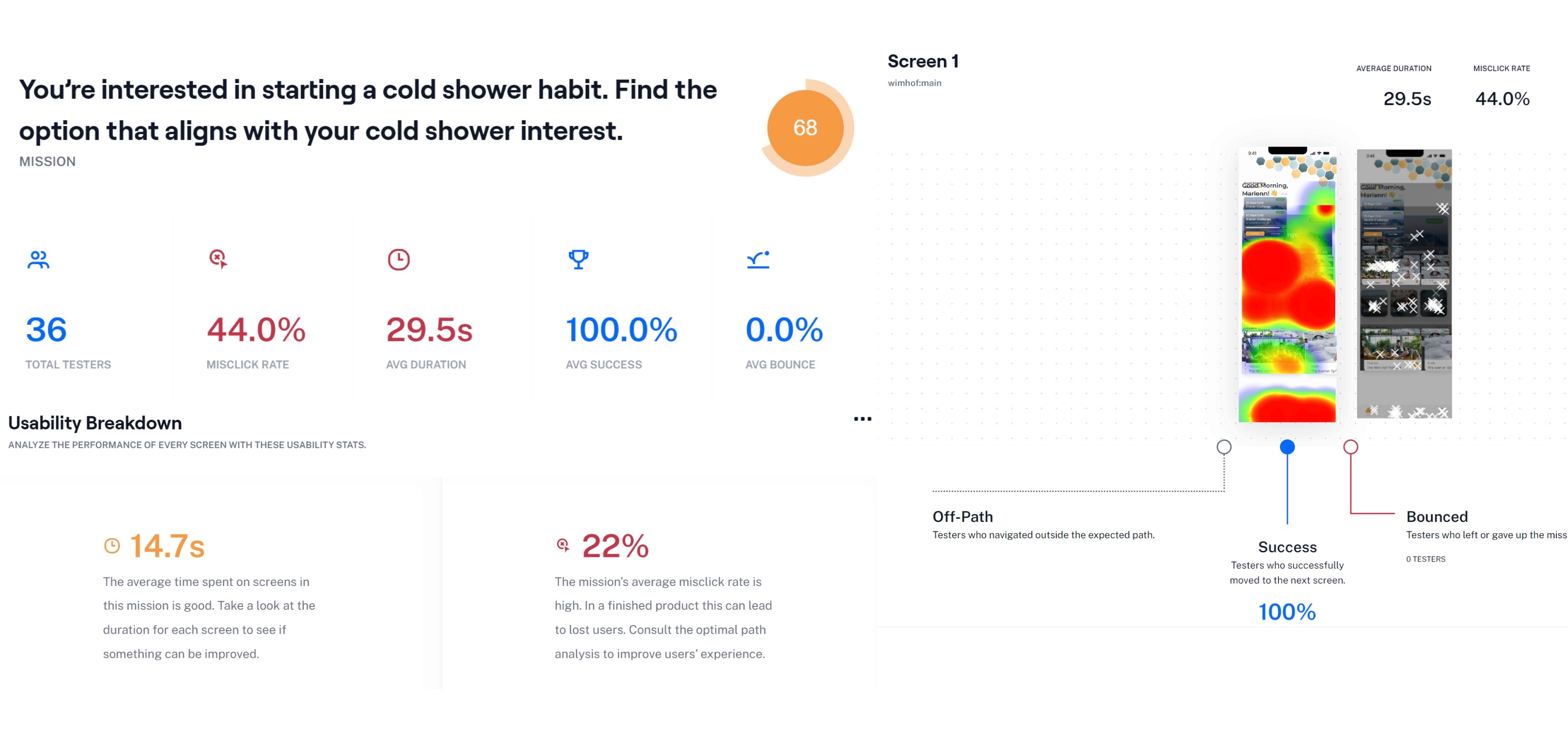 Example of the usability testing on Maze