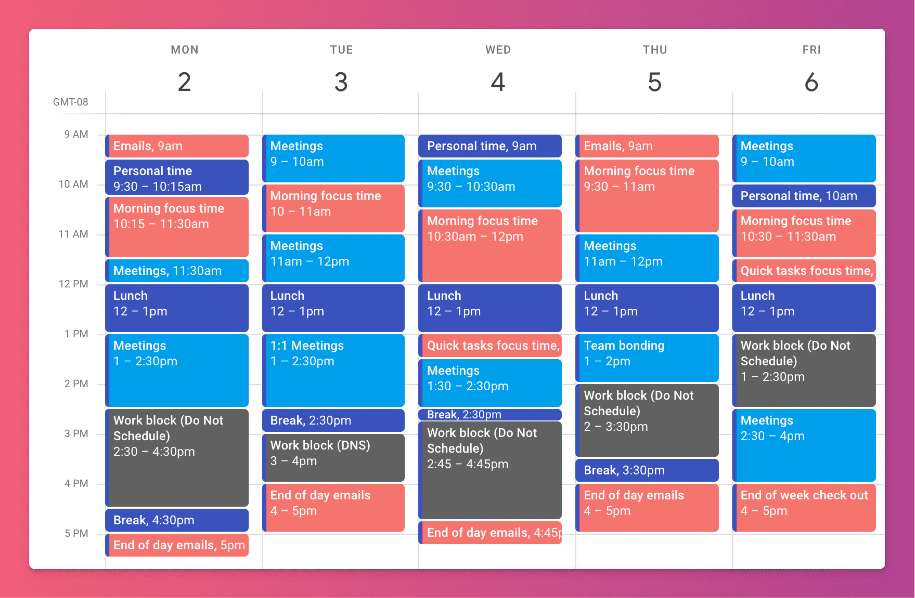 Time blocking in Google calendar