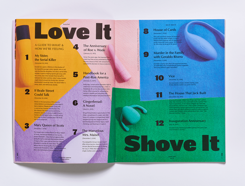 Love it/Shove it art direction styled with colored felt and brightly colored vibrators