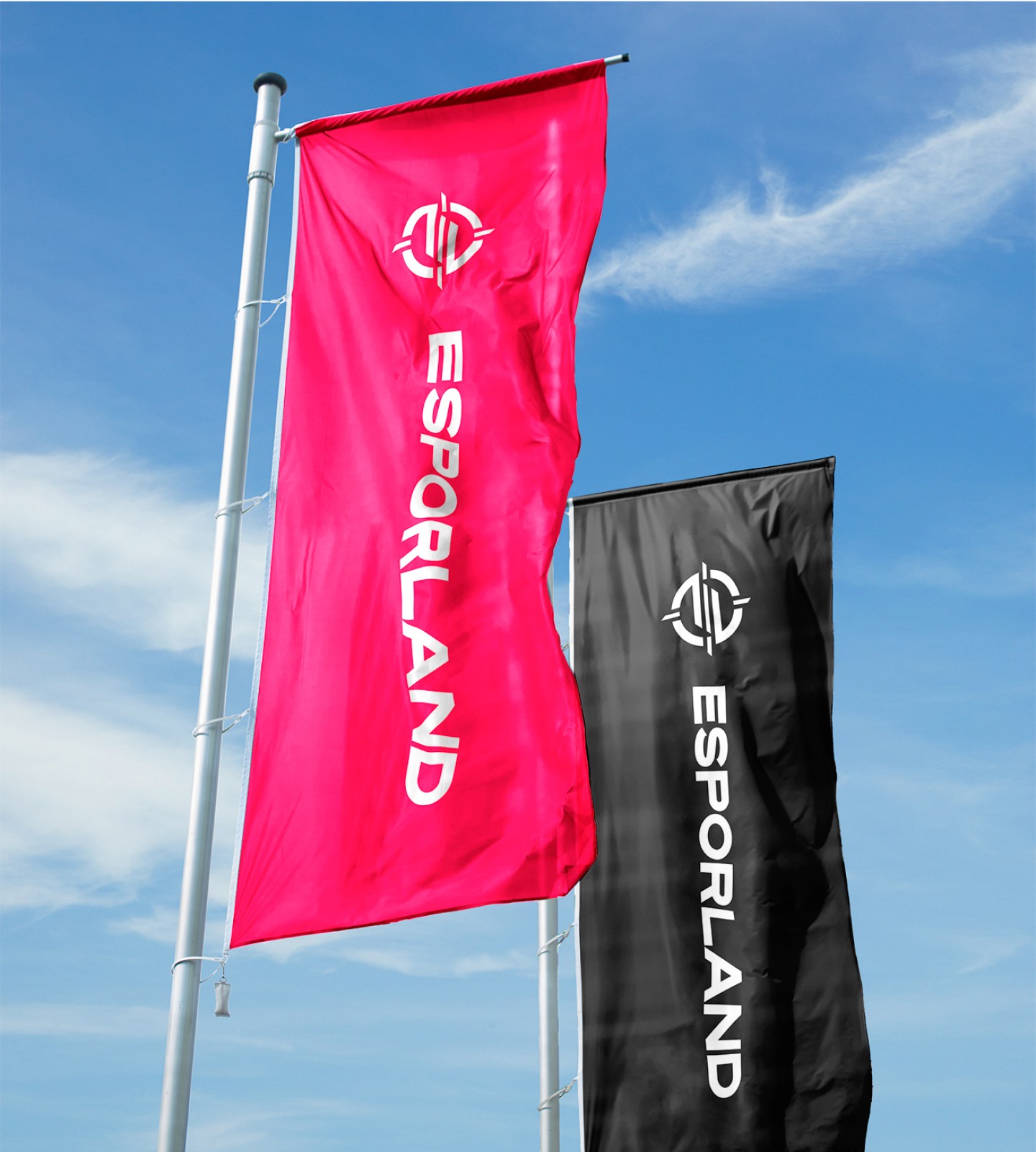 two flags carrying Esporland's logo