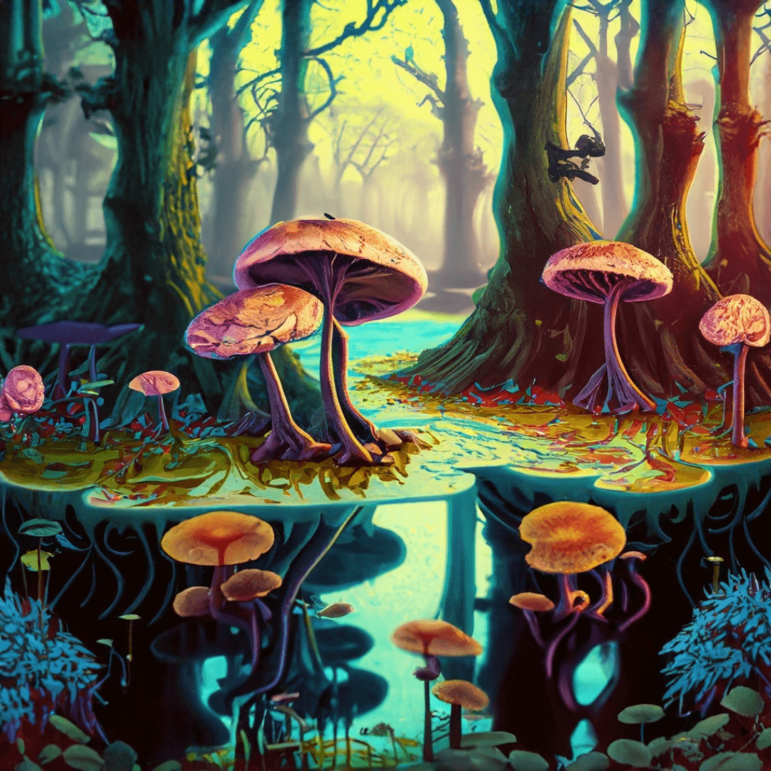 trippy mushroom forest ai artwork