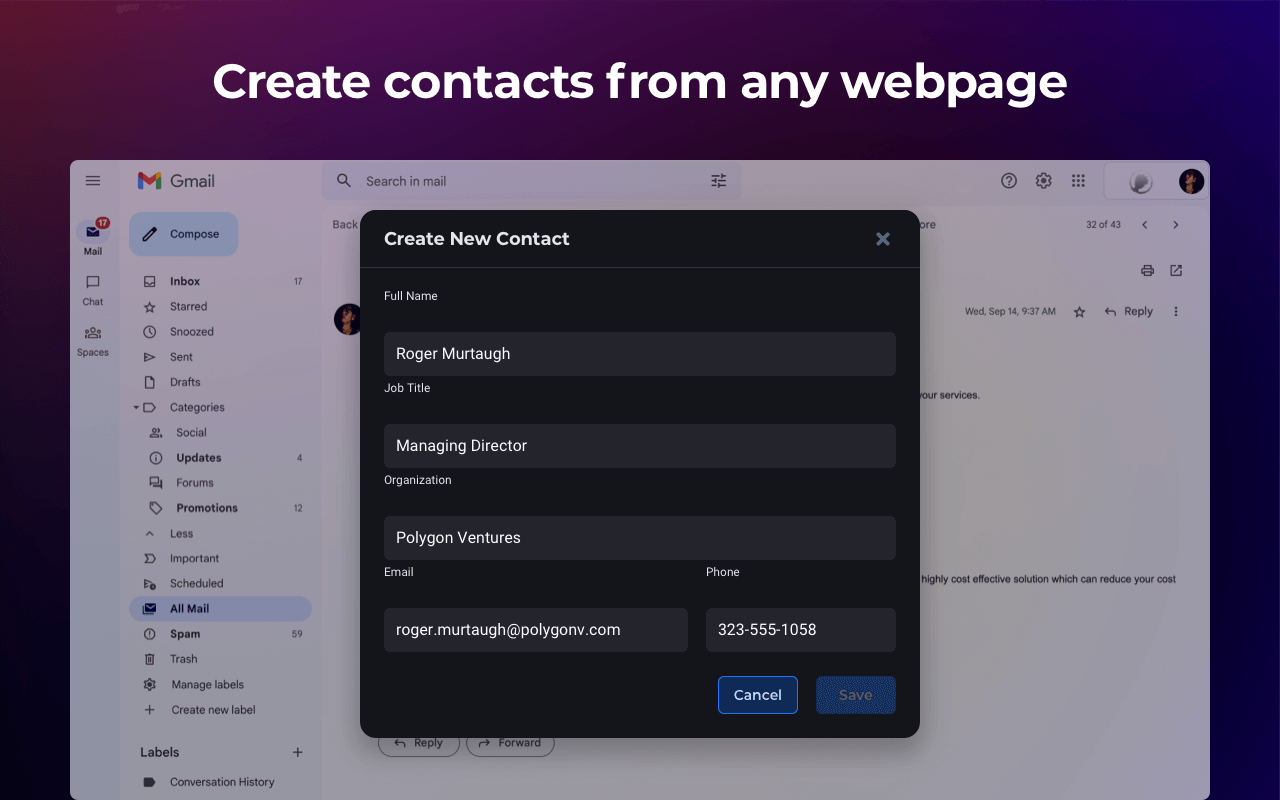 Ravyn Chrome extension - create contacts