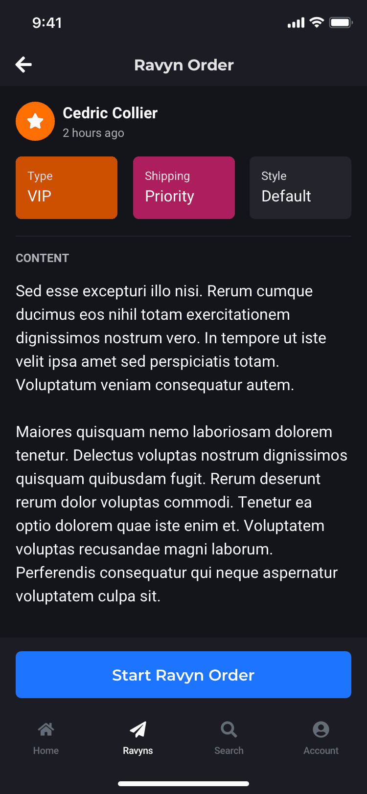 ravyn artist app - order details
