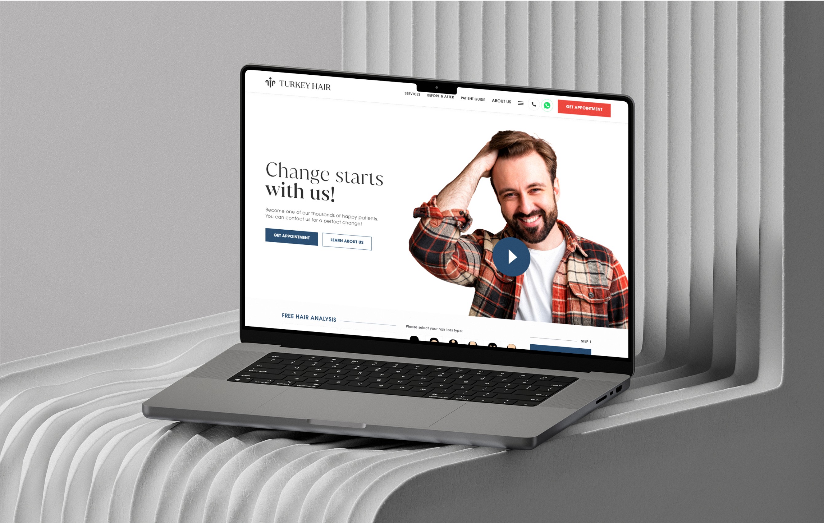 mockup of a hair transplantation website's homepage