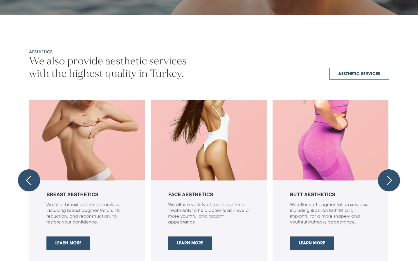 aesthetics services section of a website